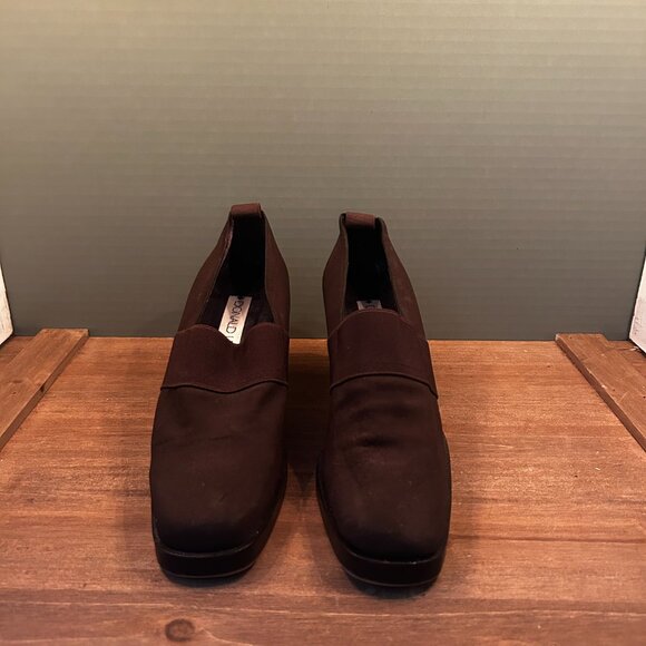 Donald J Pliner Womens Loafer Brown Fabric Block Heels Square Toe Slip On 7.5 - Picture 2 of 10